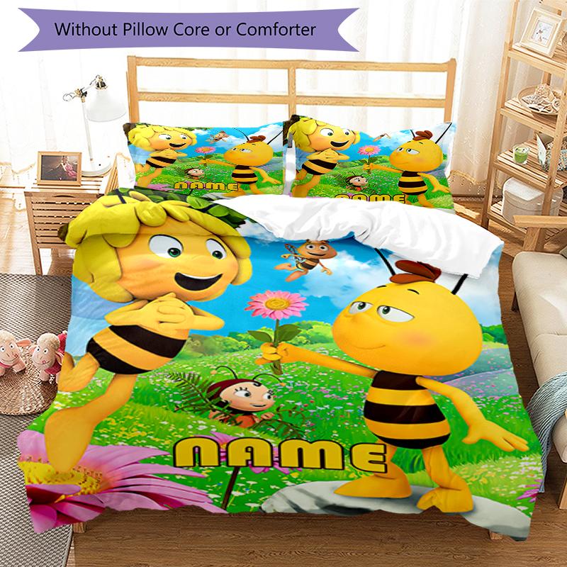 3pcs Custom Name Maya the Bee Bedding Set Duvet Cover Closure Includes 1 Duvet Cover & 2 Pillowcases, Soft and Comfortable for All Seasons.