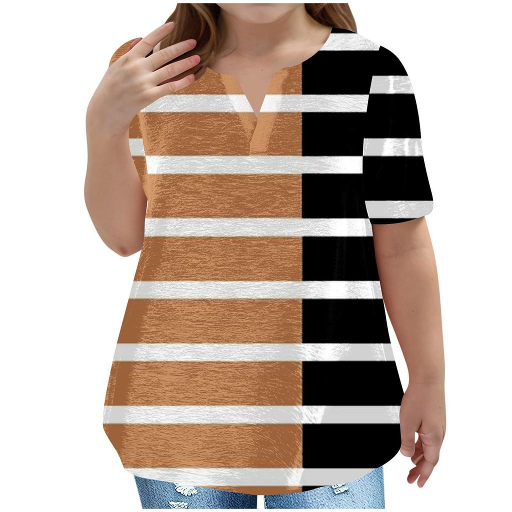 Children's Plus-size T-shirt Casual Fashion V-neck Short-sleeved Pocket Top