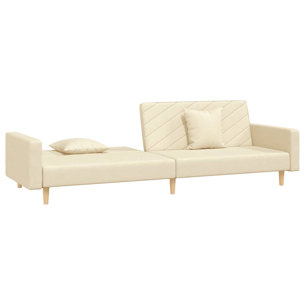 2 Seater Sleeper Sofa with 2 Cushions Cream Fabric