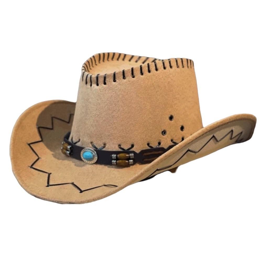 Wide Brim Fedora Hat Leather Belt Sun Hat Travel Western Cowboy Hat  Camping