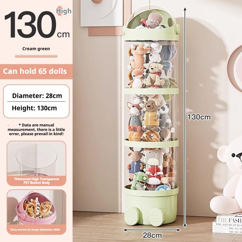 Round Plastic Doll Storage Bucket Multipurpose Large-Capacity Clear Plush Toy Organizer for Home Ornament Storage Christmas Gift