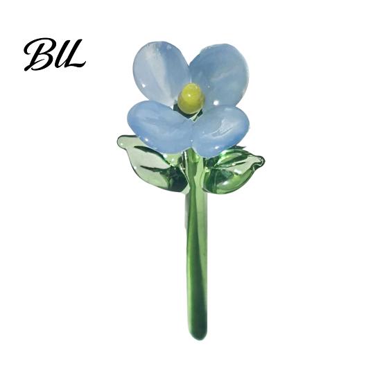 Decorative Flower Ornament Hand Blown Mini Glass Figurine Collectible Miniature Faux Crystal Full Color Ornaments for Mothers Day Birthday Table D