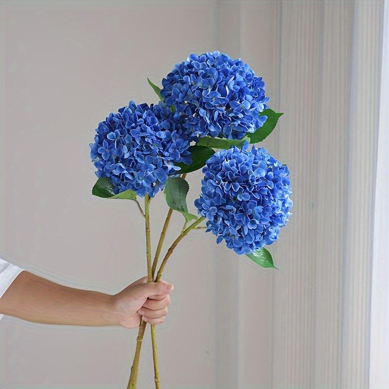 Vibrant Pink Artificial Flowers - 3pcs Realistic Hydrangea Bouquet with Green Stems - for Home, Wedding, Office, and Holiday Decor