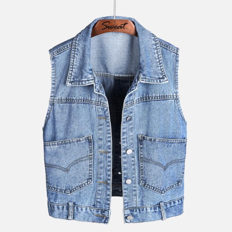 Hooded Korean Style Denim Vest for Women - Versatile Plus Size Outerwear for Spring, Autumn, Winter