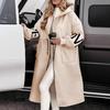 Womens Casual Hooded Long Spliced Coat Fall Winter Fashion Loose Fit Commuter Outerwear