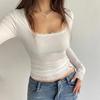 Spring/Autumn Sexy Lace Ruched Ruffle Slim Fit Long Sleeve T-Shirt Y2K Crop Top