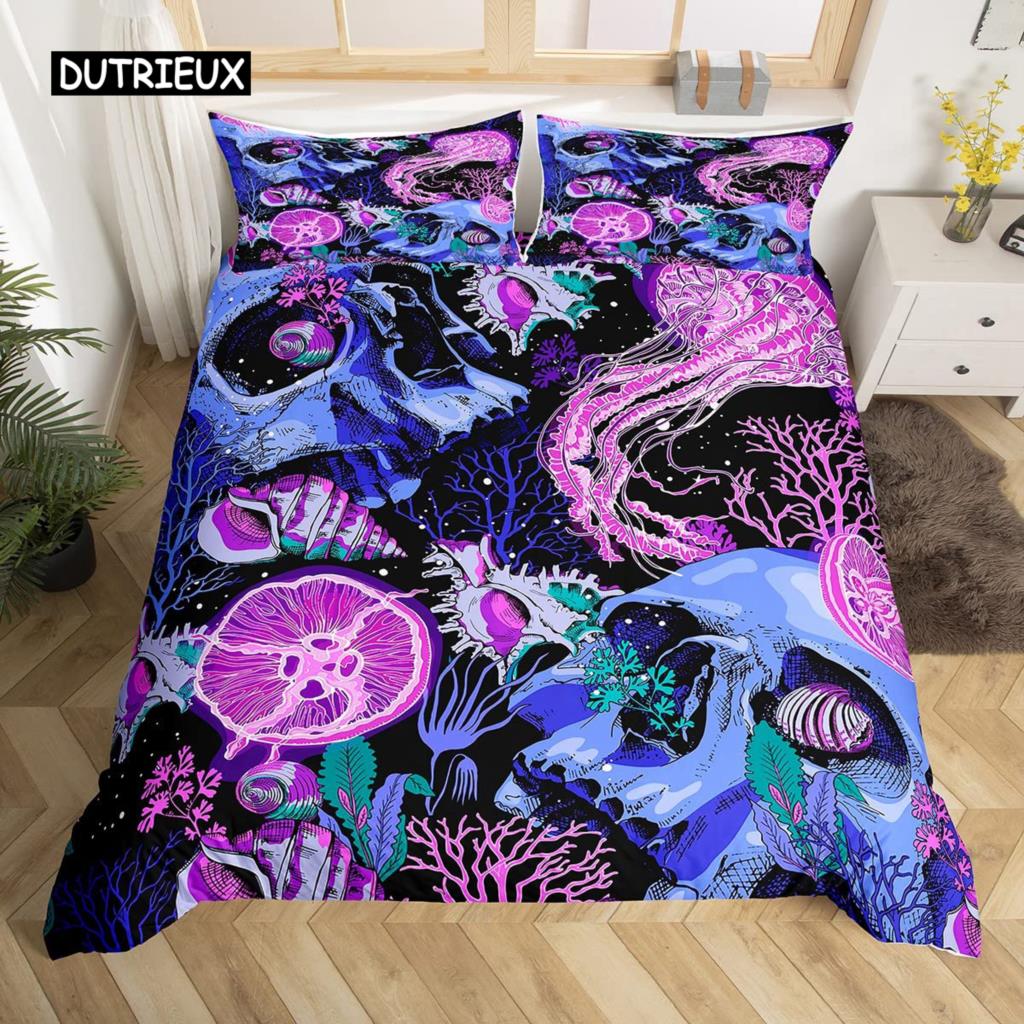 Σετ Παπλωματοθήκης Μέδουσας Μωβ Γαλαξίας Φωτεινό Σετ Κλινοσκεπασμάτων Μέδουσας Σύμπαν και Θαλάσσια Πλάσματα 2/3 τεμ. Κάλυμμα Πάπλωμα για Παιδιά