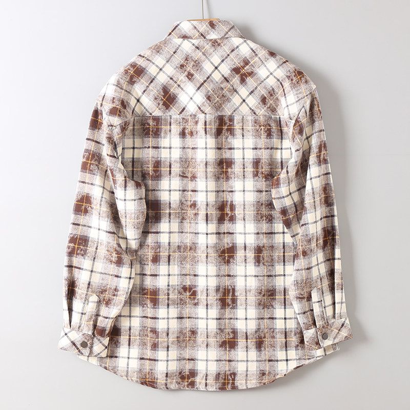 Original Foreign Trade Surplus Autumn and Winter Men's Thickened Brushed Plaid Long-Sleeve Shirt, Unisex Versatile Loose Casual Jacket