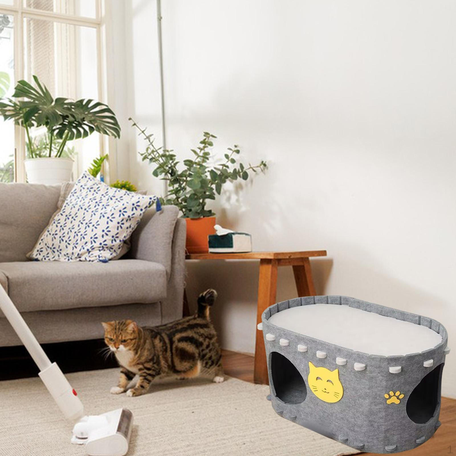 

Ліжко-будиночок для котів з тунелем та когтеточкою для кількох котів сірий