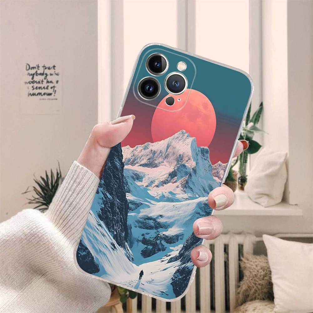 Beautiful Sunset Snow Mountain Phone Case For IPhone 17 16 15 14 13 11 12 Pro Max 16 Plus Transparent