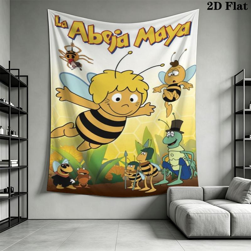 Bees and Maya Wall Tapestry Aesthetic Wall Hanging Printed Fabric Blanket Decorative Tapestries for Bedroom Living Room Home Decor