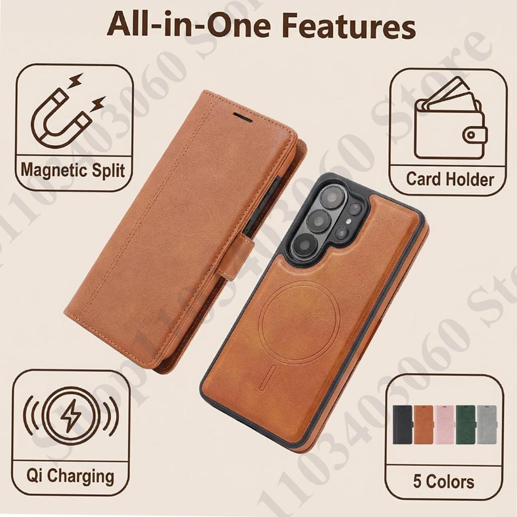 2 In 1 Magnetic Leather Case For Samsung Galaxy S26 S25 Ultra S24 Plus S23 Cash Cards Slot Wireless Charging Wallet Phone Cover