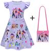Hexe Jagd Mädchengruppe Kinder Cosplay Flatterärmel Milchseide Kleid mit Tasche