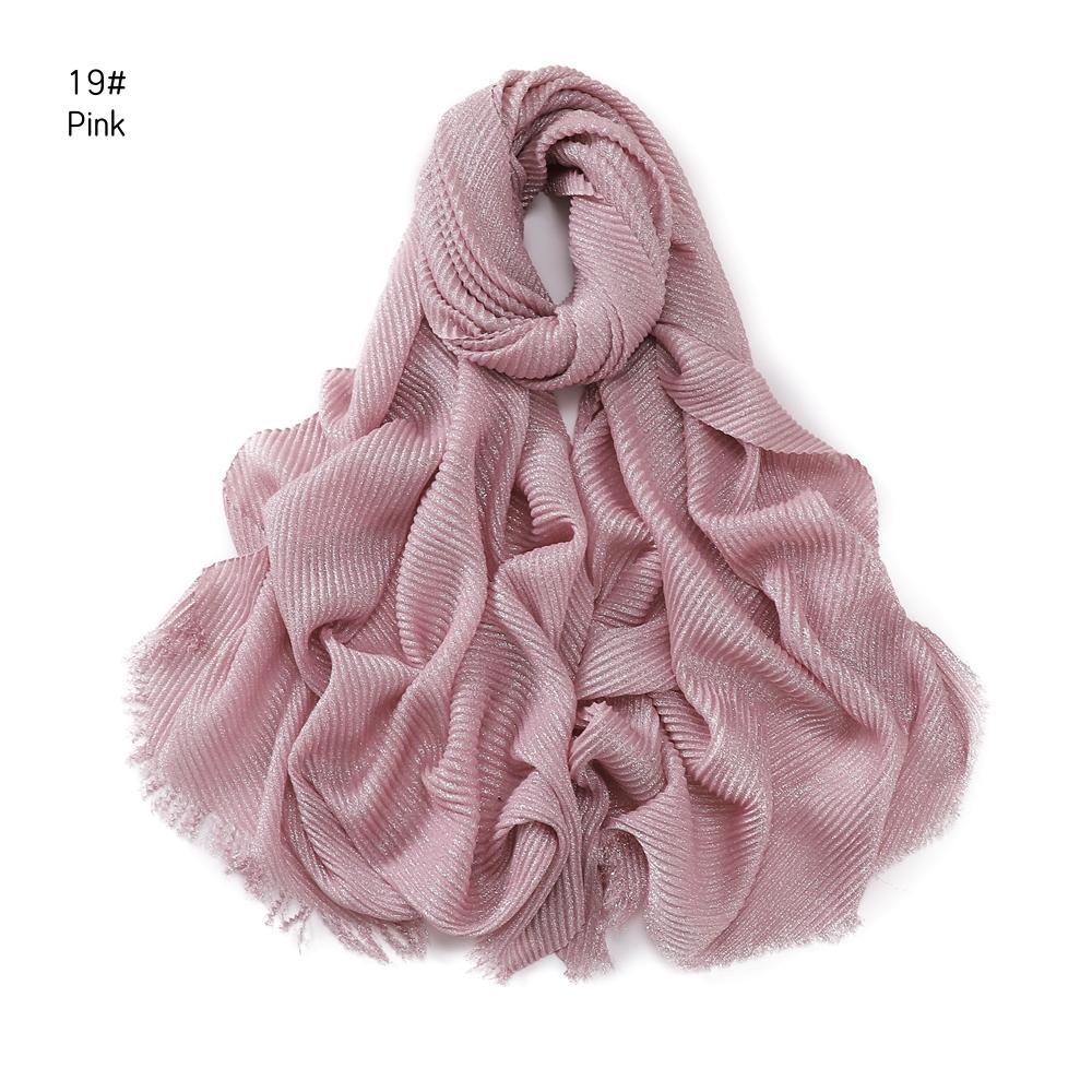 24 Colors Plain Glitter Shimmer Wrinkle Fringe Viscose Scarf Shawl Lady Thin Ripple Wrap Pashmina Stole Bufandas Muslim Hijab