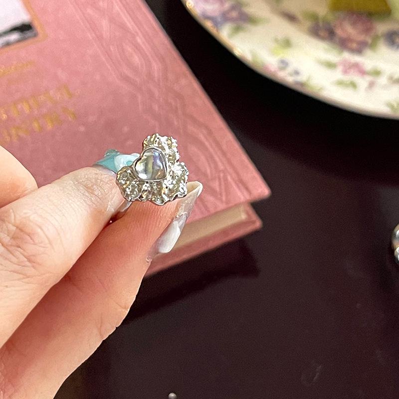Niche Design Sense Cold Love Moonstone Opening French Irregular Gemstone Ring Women'S High Sense Of Tide