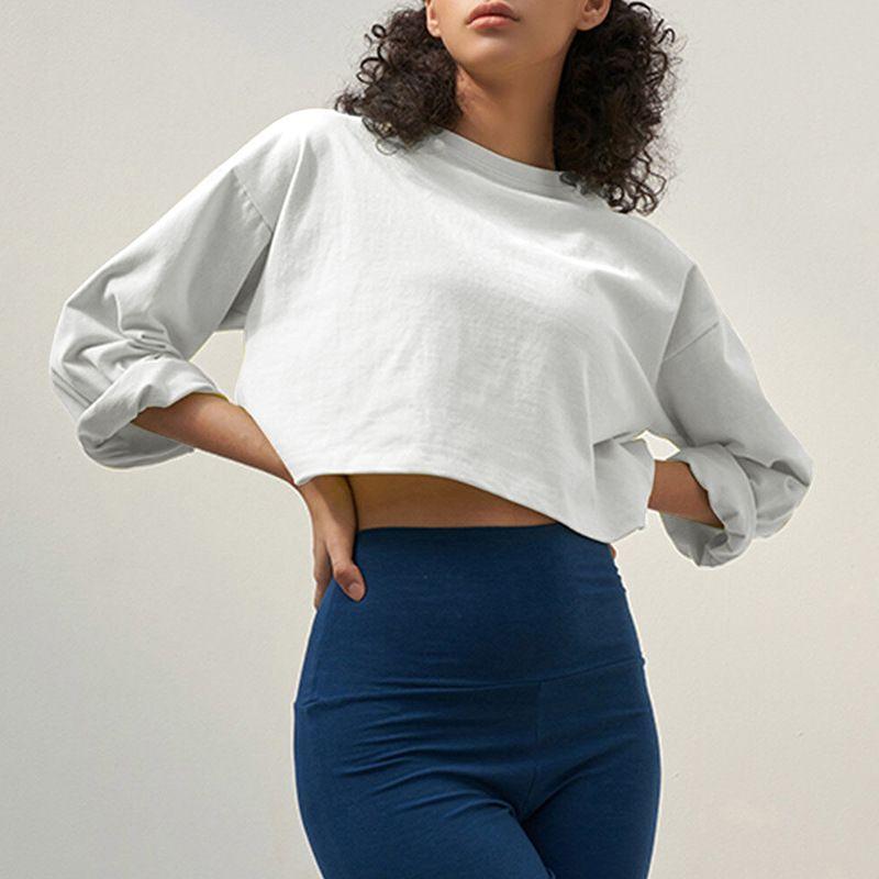 

2023 Spring and Summer New Cotton T-shirt Blouse Loose Short Casual Yoga Pilates Fitness Sports Top White L