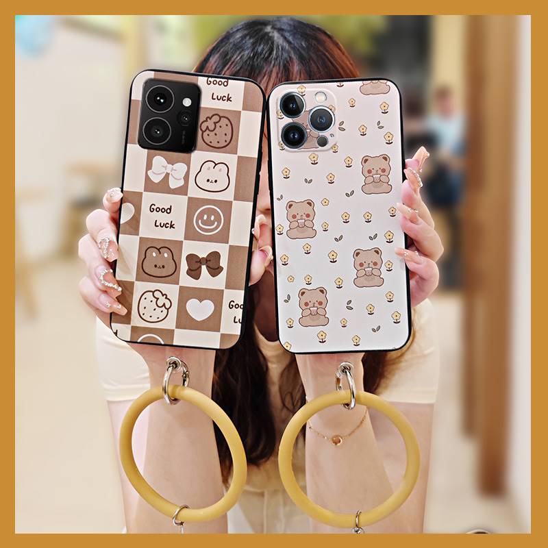 Waterproof Anti-knock Phone Case For Nokia HMD Skyline Ring Cute Back Cover Bracelet Solid Color Soft Case Youth Cartoon