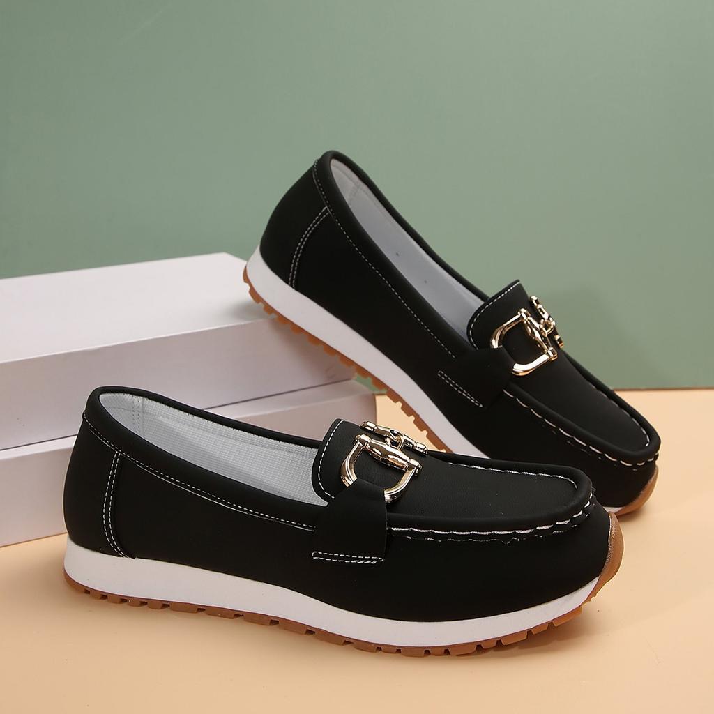 Foreign Trade Large Size Buckle Low Top Round Head Casual Single Shoes Women's Shallow Mouth Soft Sole Flat Heel Foot Lazy Loafers Wish