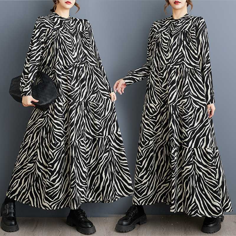 

Большой размер Круглый вырез Длинный рукав С принтом Свободное Платье для мамы среднего и пожилого возраста 2XL чёрный