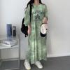 Women's Japanese Tie-Dye Short-Sleeve Dress - Loose, Casual, Mid-Length, 2024 Summer Design