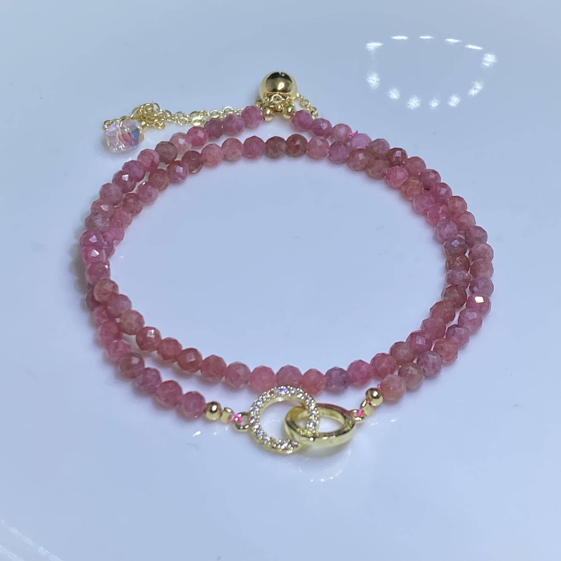 Natural crystal jewelry Brazilian rhodochrosite double circle red patterned faceted bracelet bracelet