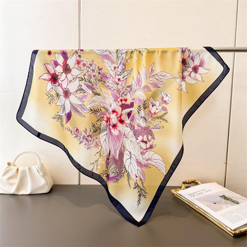 

Romantic Watercolor Floral Square Scarf Soft Satin Silk Spring Summer Gift Bandana for Women Neck Hair Headband Bag Wrist Wrap 70X70CM