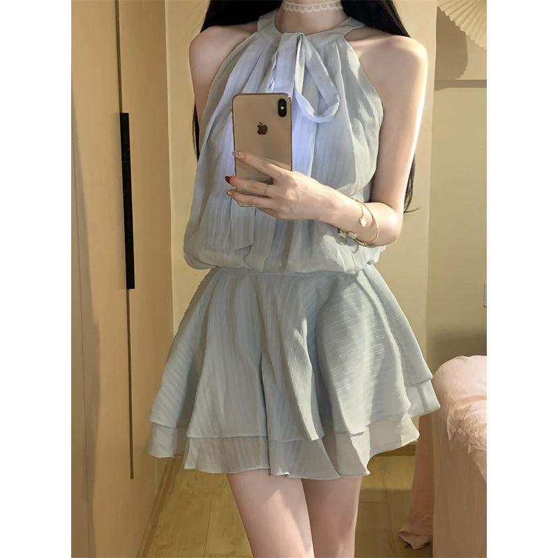 Kumikumi Casual Gentle Style Sleeveless Round Neck Bow One Piece Dress Women Clothing Summer Loose Slimming A- Line Skirt