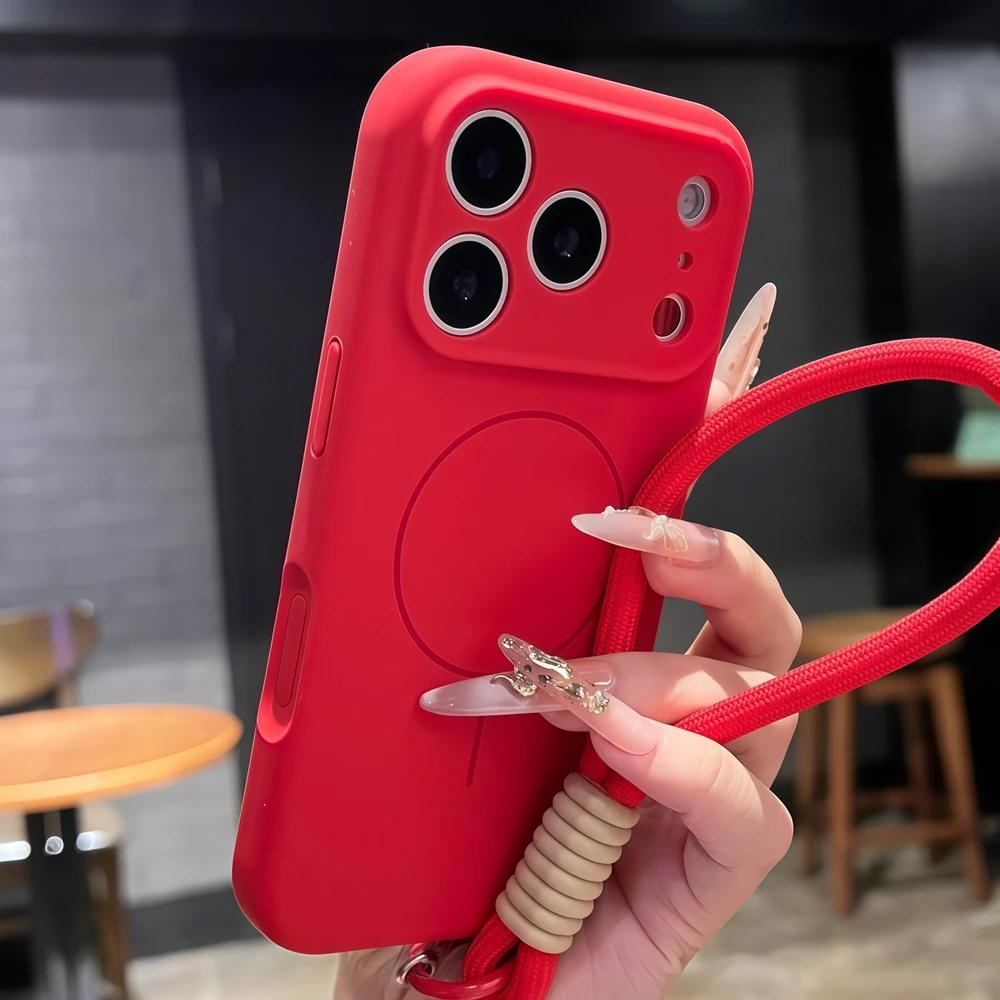 Řemínek na zápěstí z tekutého silikonu pro Magsafe Měkké pouzdro z tekutého silikonu pro iPhone Air 16 Plus 15 14 13 12 17 Pro Max Magnetický kryt