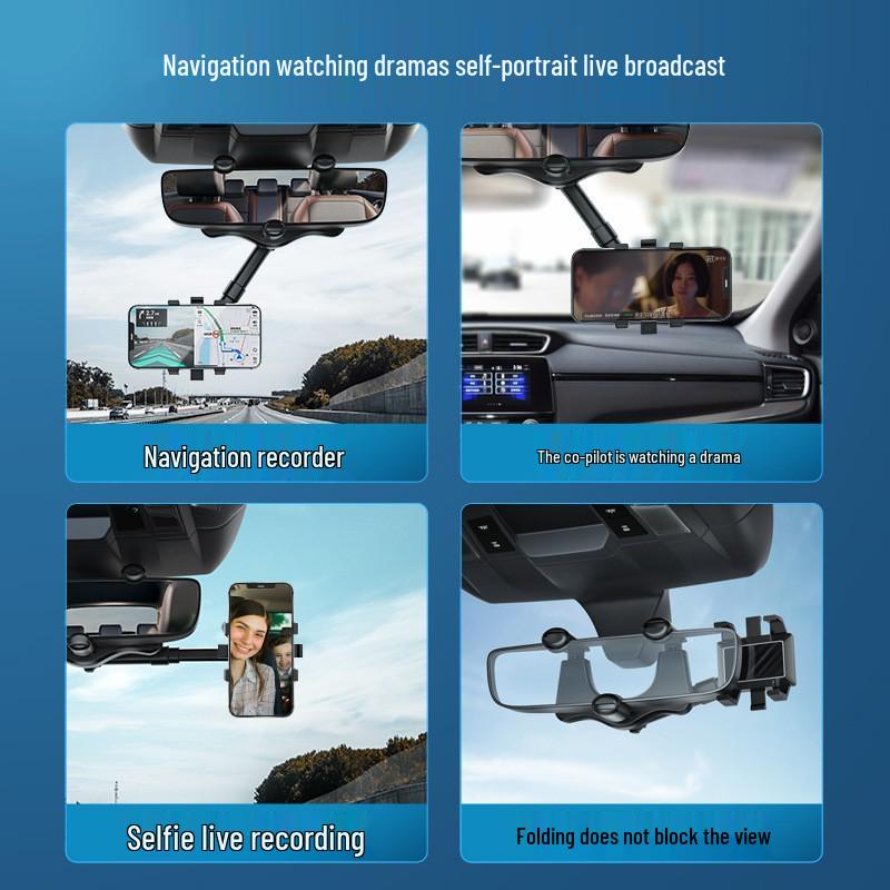 Universal Car Rearview Mirror Phone Holder & Dash Cam Mount - Clip-on Extended Version