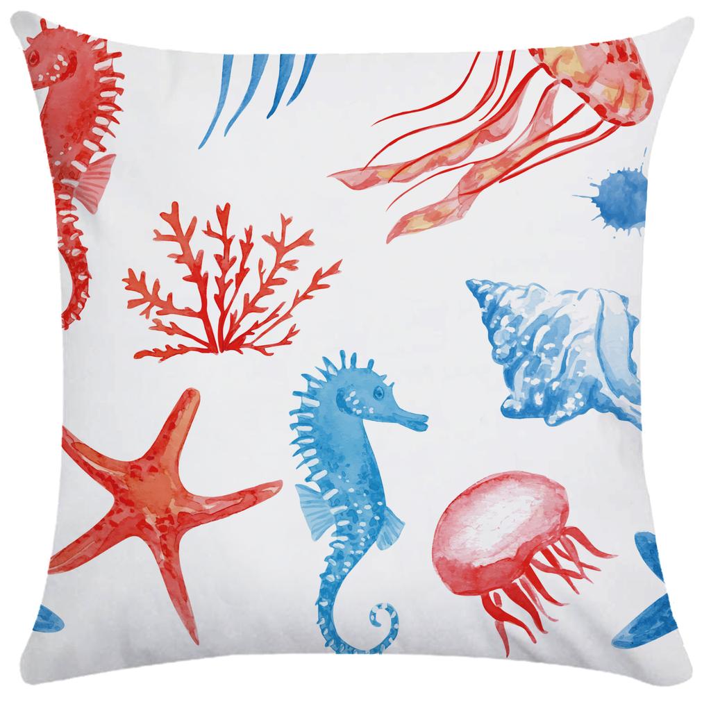 Ocean Starfish Shell Marine Life Print Pattern Cushion Cover Home Sofa Decoration Square Pillow Pillow Cover
