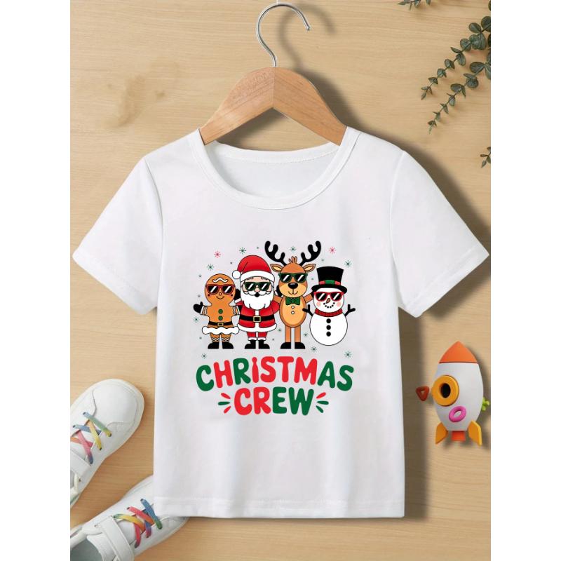 Christmas Day Fashion Christmas Crew 2026 Graphic Print Cute Boy/Girl Tshirt Christmas Festival Short Sleeve Casual Tshirt Tops