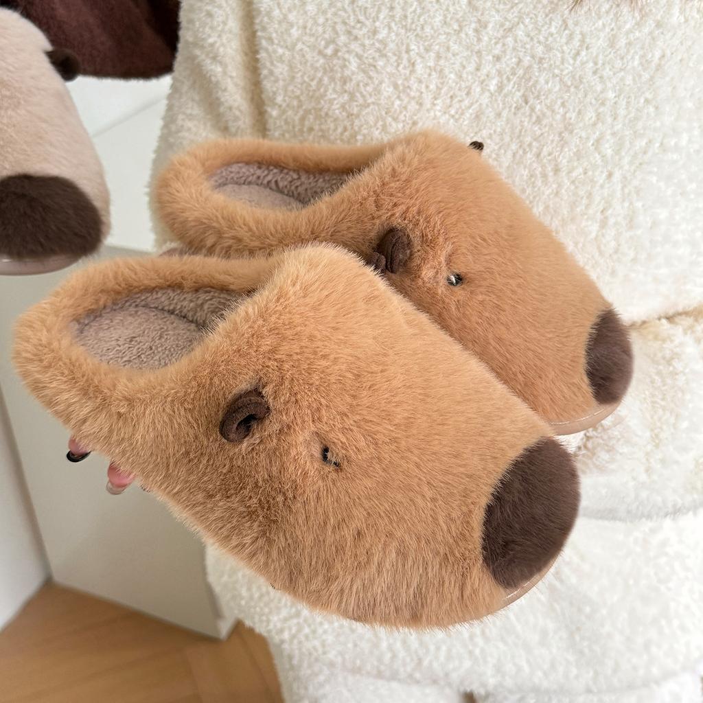 Kapibara plush slippers women's winter new home indoor warm plush cotton slippers men