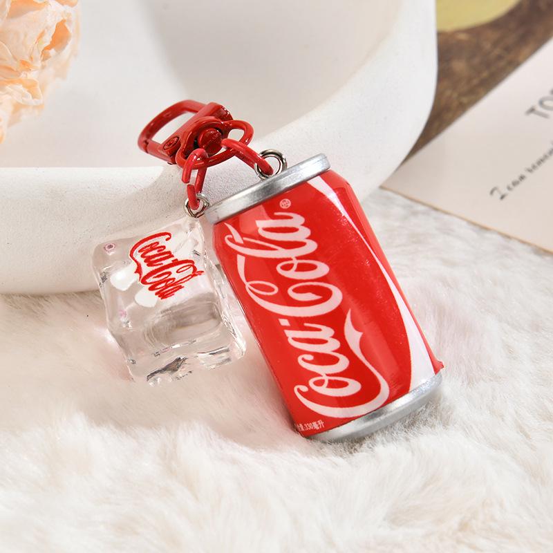 Trendy Creative Coke Bottle Car Keychain with Ice Cube Charm - Stylish Couple Bag Accessory