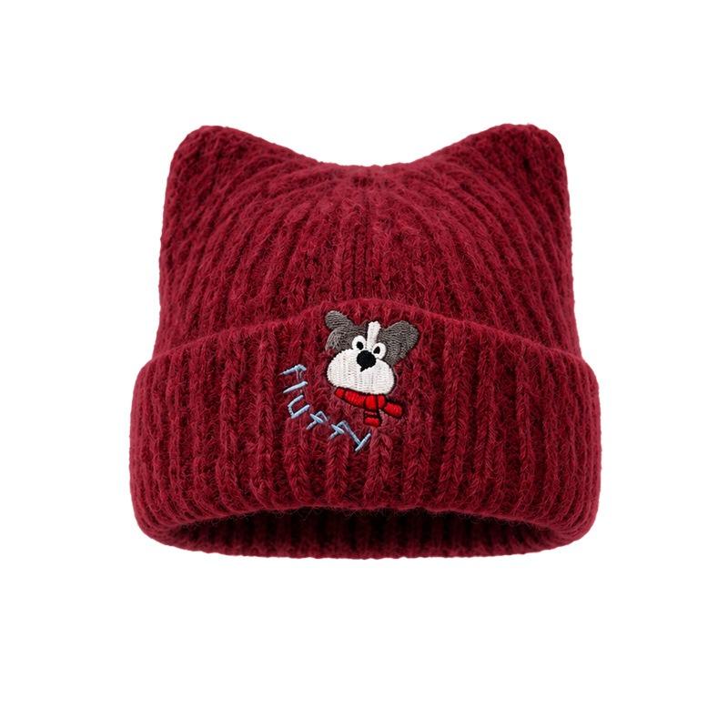 2026 autumn and winter new Japanese cute puppy embroidered knitted hat fashionable big head circumference versatile warm wool hat