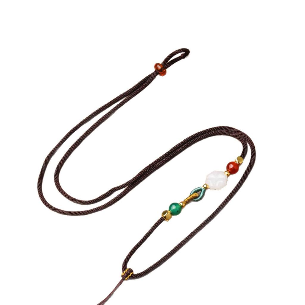 Asymmetrical Jade Amber Agate Pendant Necklace with Lanyard for Men and Women