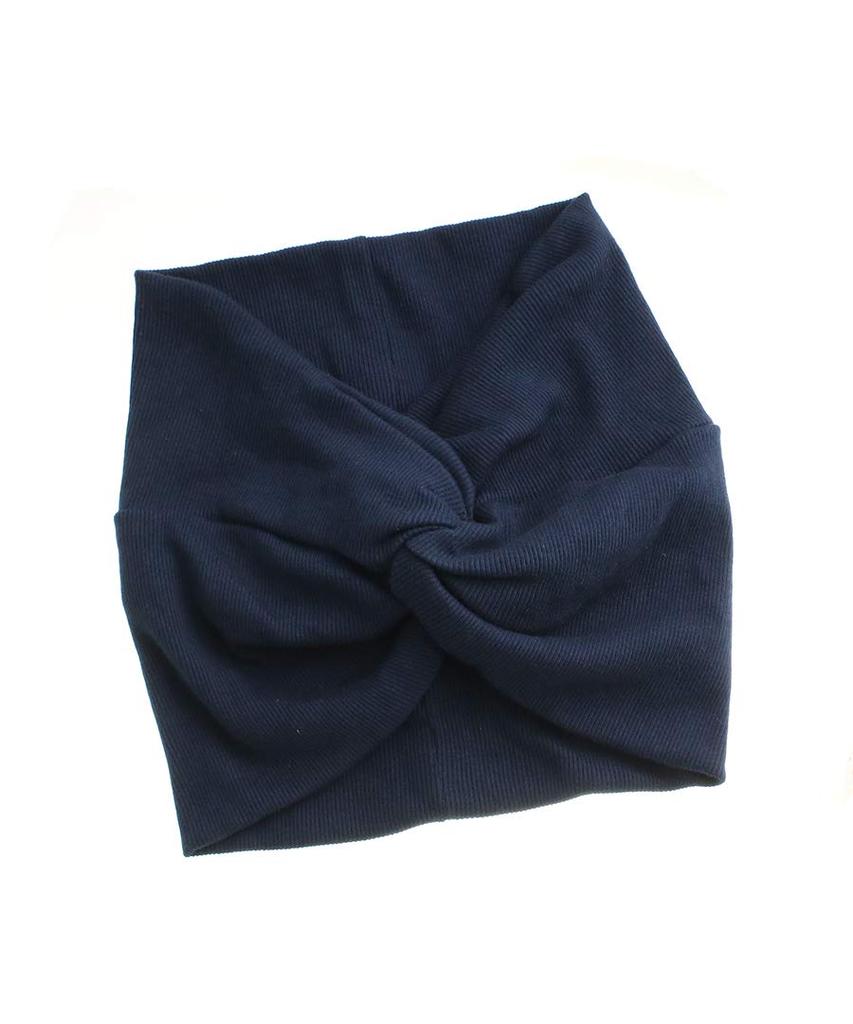 VINGTAINE Voluminous Wide Rib Turban Wide Hair Navy Hairband, Casual, Mature, Oversized, Accessory, HB-98-NY-