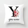 Personalized Name Flower Letter Pillow Case Alphabet Print White Square Pillow Case Dust Cover Bedroom Party Decoration