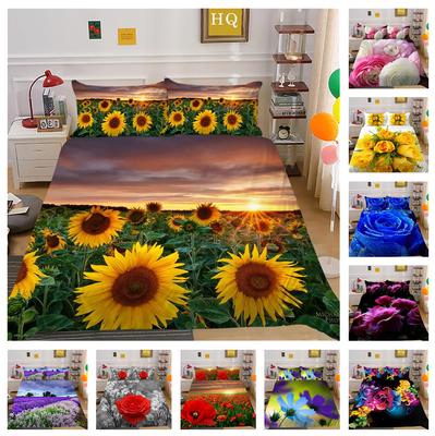 3D-Blumen-Bettwäsche-Set, Pflanzen-Bettbezug, 2/3-teilig, AU180 * 210, Haushaltsgröße, weich und leicht zu reinigen, Heimdekorationsset mit Reißverschluss