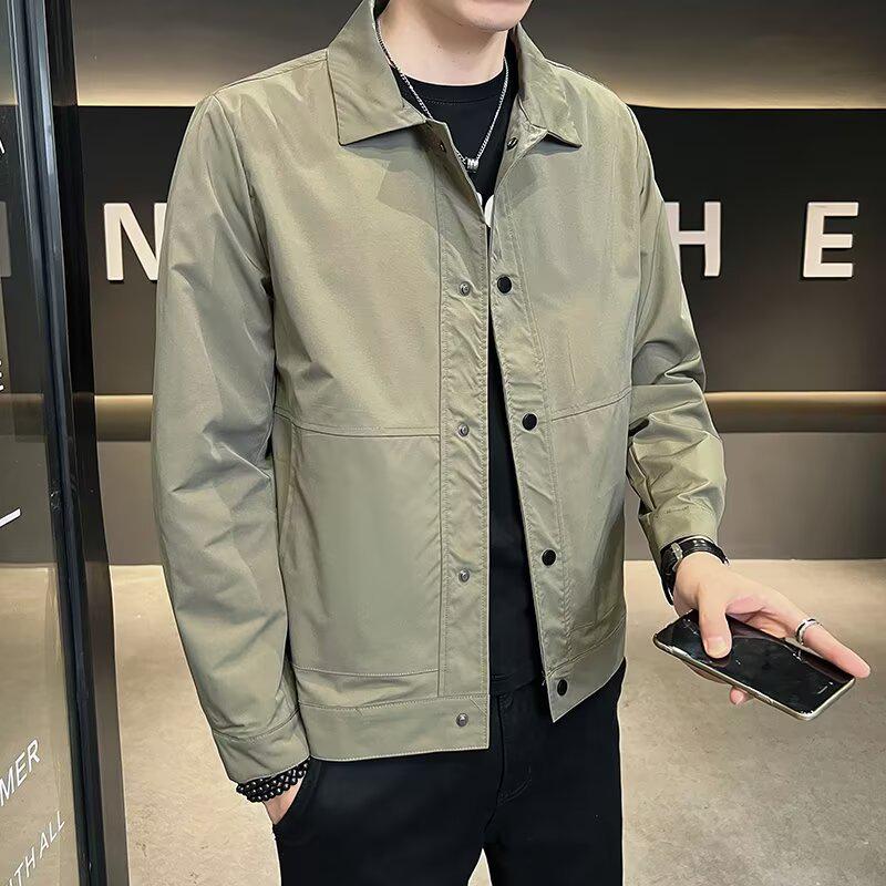 Men's Spring & Autumn Slim Fit Korean Style Lapel Jacket - Solid Color, Versatile & Fashionable Casual Top