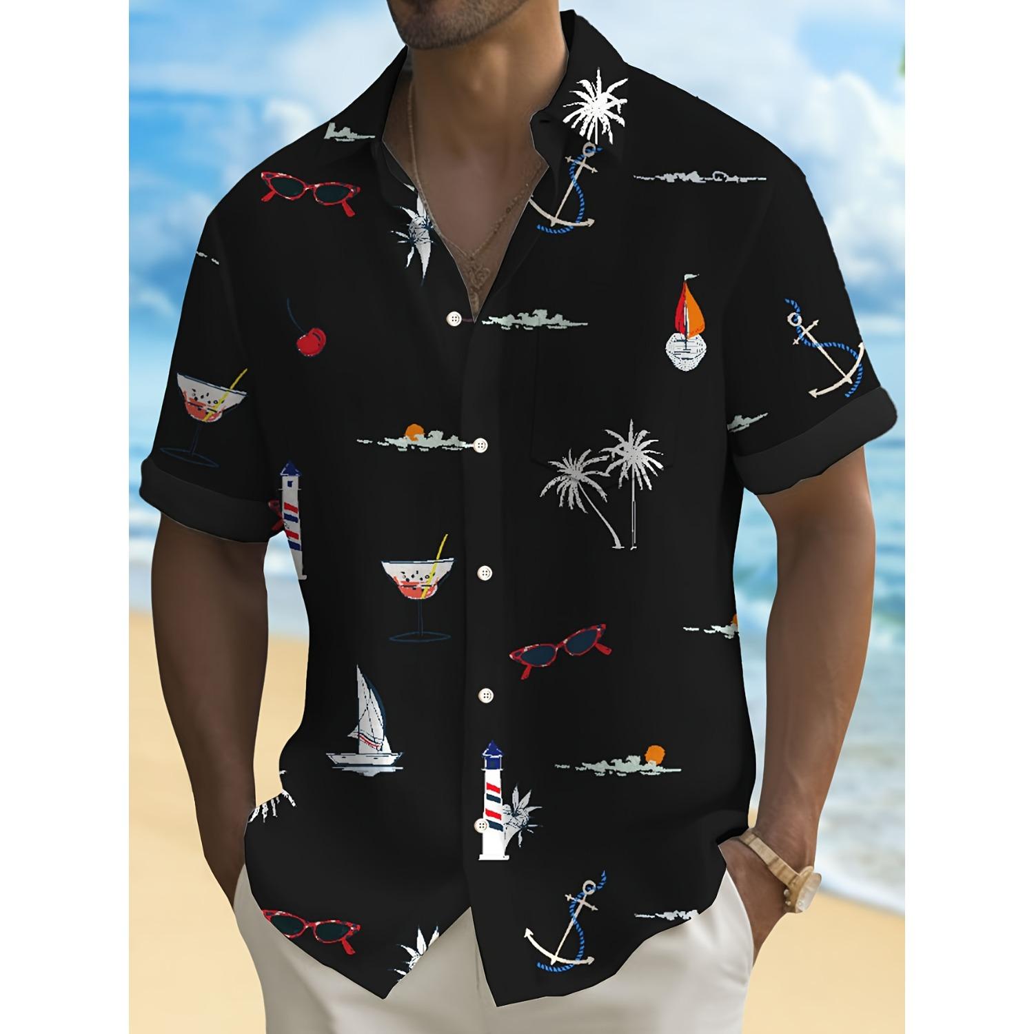 

Мужская рубашка с короткими рукавами и гавайским принтом 5XL