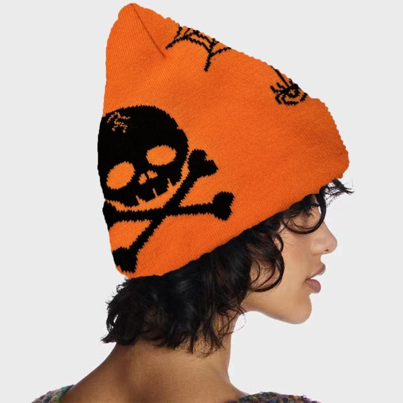 Jacquard Skull Pattern Handmade Elastic Hat Soft Winter Warmer Knitted Hat Cold Winter Presents for Students Teens