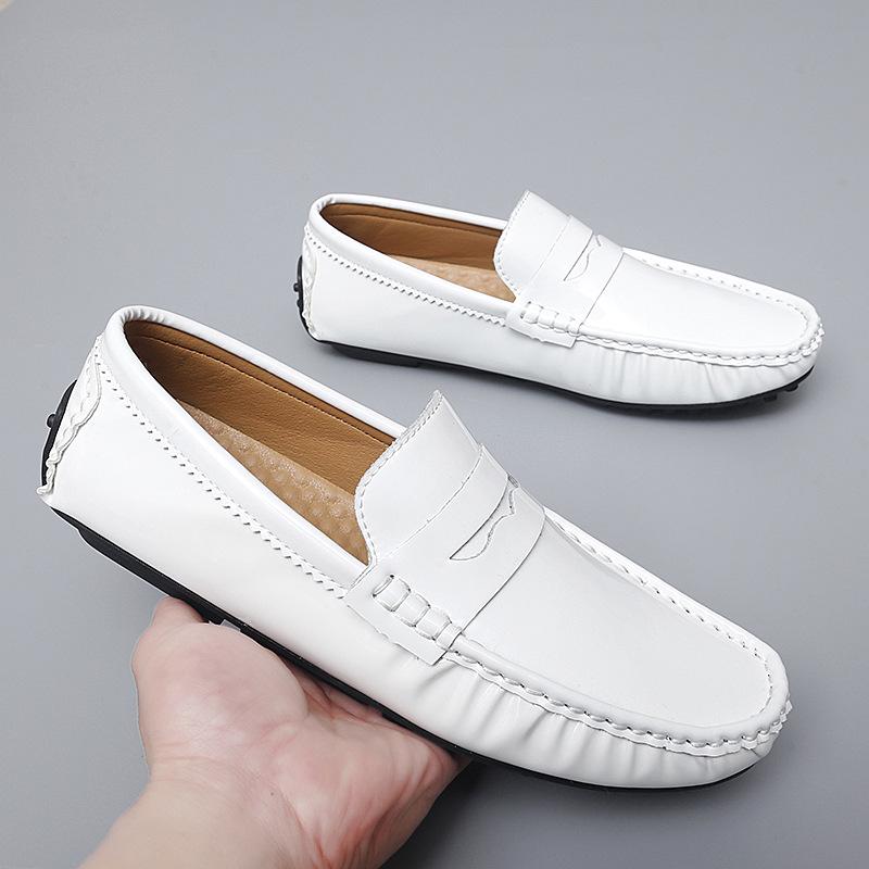 

New Style Non-slip Cross-strap Loafers: Large Size Casual Leather Slip-on Driving Shoes Size 44 білий