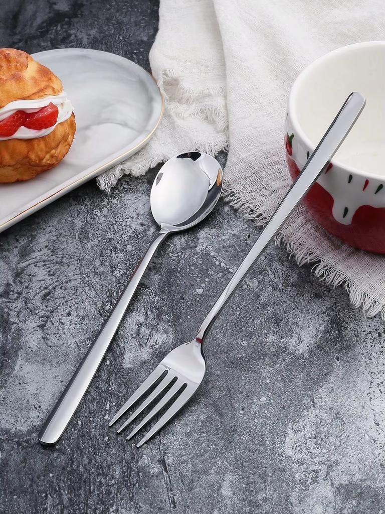 Set of 1 or 1 Stainless Steel Spoon and Fork, Korean Style Metal Tableware, Great Kitchen Utensils, School Supplies & Christmas