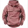 Men’s Solid Color Hooded Sweatshirt with Multi Pockets