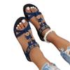 Neue große Größe flache Sohle Damen Sommer flacher Absatz Perlenbesetzte Boho-Sandalen offene Zehen elastische Strandschuhe Damen