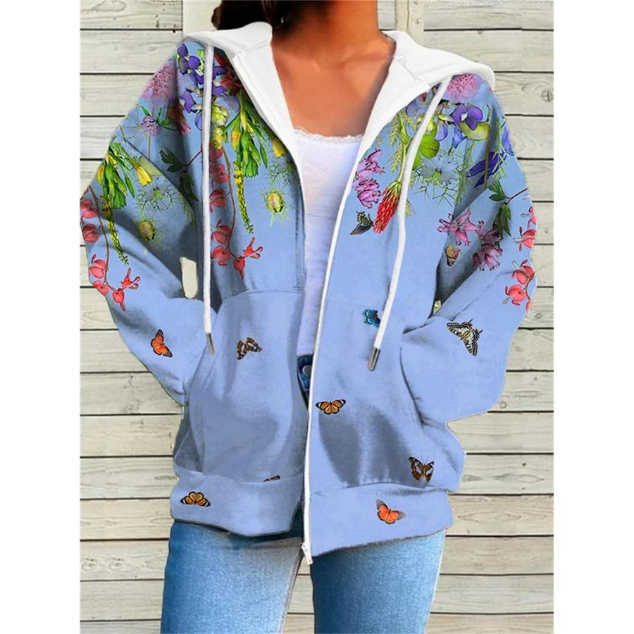 Autumn Women's Clothing Winter Printed Hooded Sweatshirt Sportwear Zipper Down 3D Pocket Hoodies Coat for Women