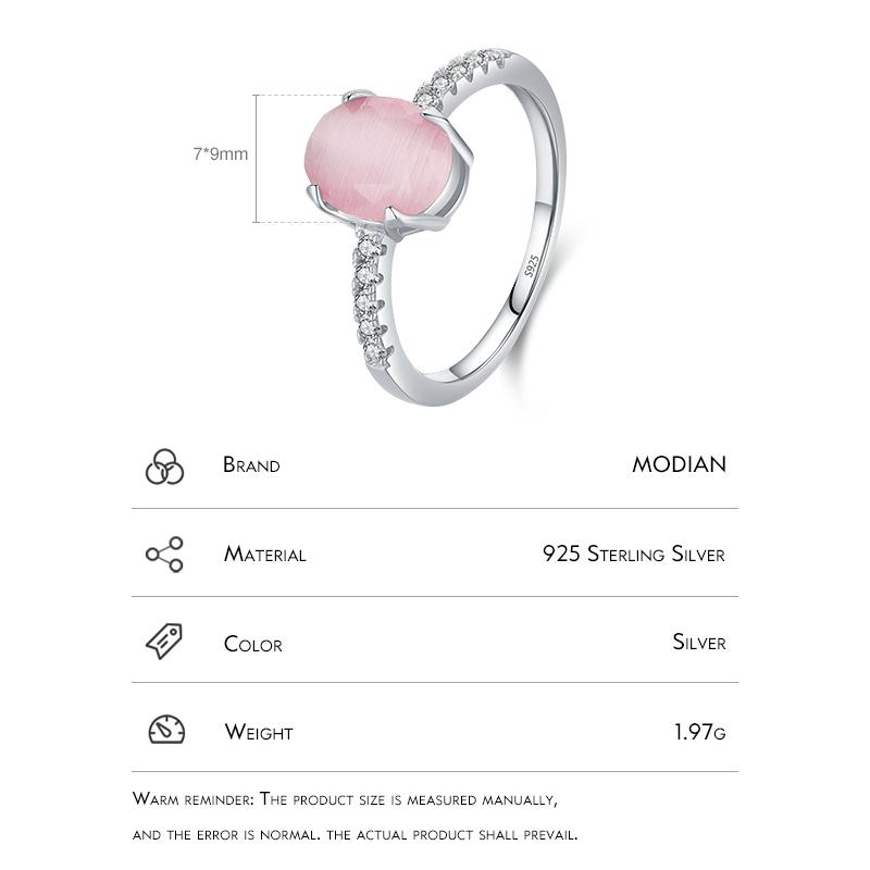 Genuine 925 Sterling Silver Fashion Romantic Oval Pink Opal Finger Ring For Women Girls Charm Party Fine Jewelry Gifts