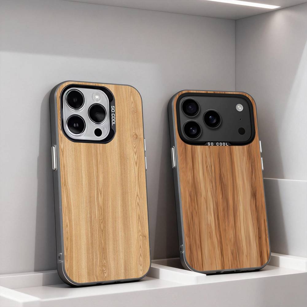 N-Natural Wood Printing For iPhone 17,16,15,14,13,12,11,Pro,Max,Plus,E,Air,Mini Anti Fall Black Matte Hard Bumper Phone Case