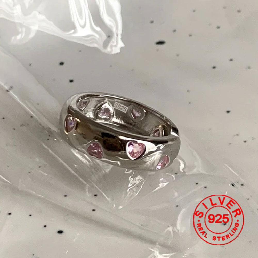 Xiaomi BF CLUB Silver Color Geometric Pink Zircon Rings For Women Men Simple Design Fashion Open Adjustable Handmade Couple Ring Gift