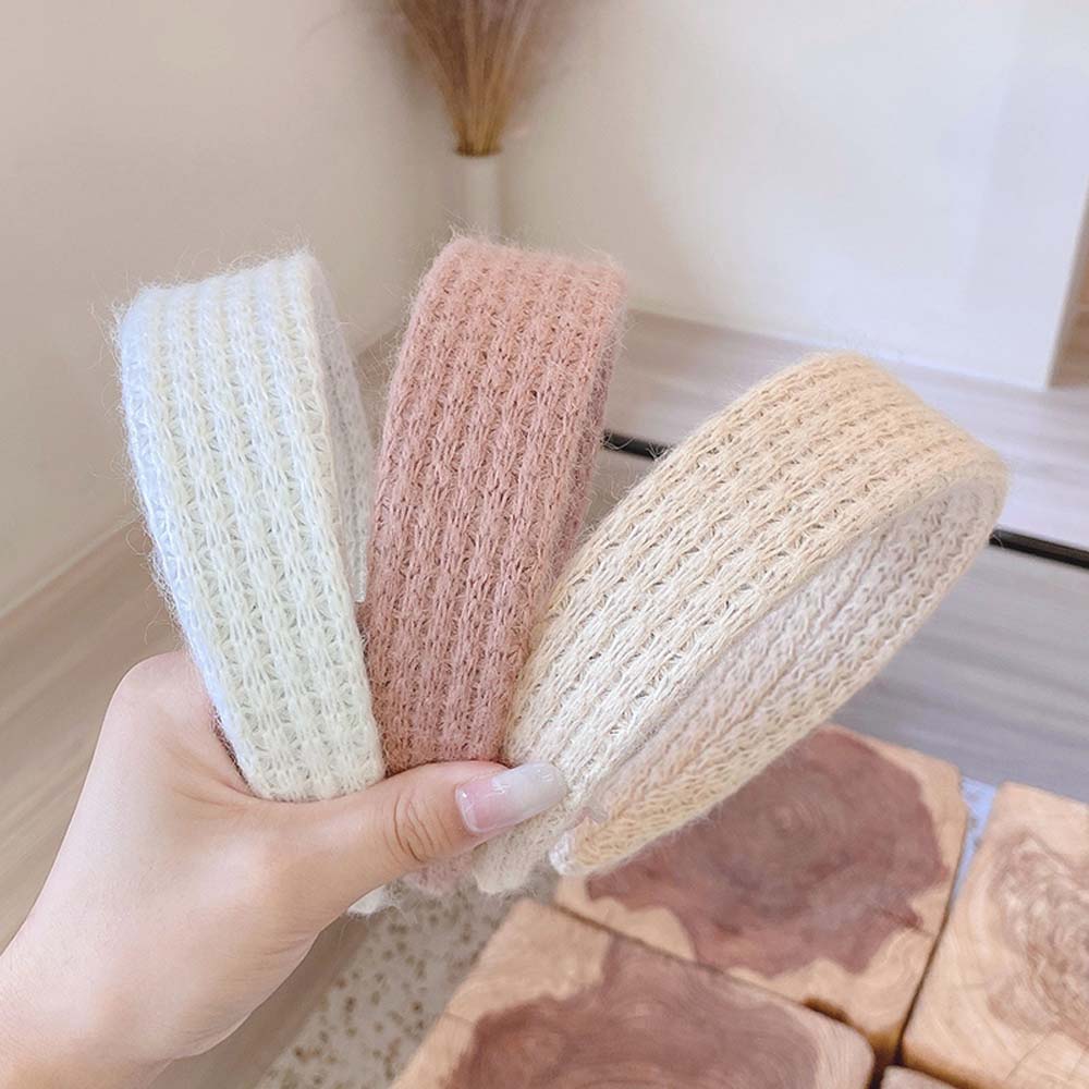 

Цветная повязка на голову с широкими полями для корейских девочек из шерстяной нити, аксессуары для волос, вязаная повязка для волос, обруч для волос